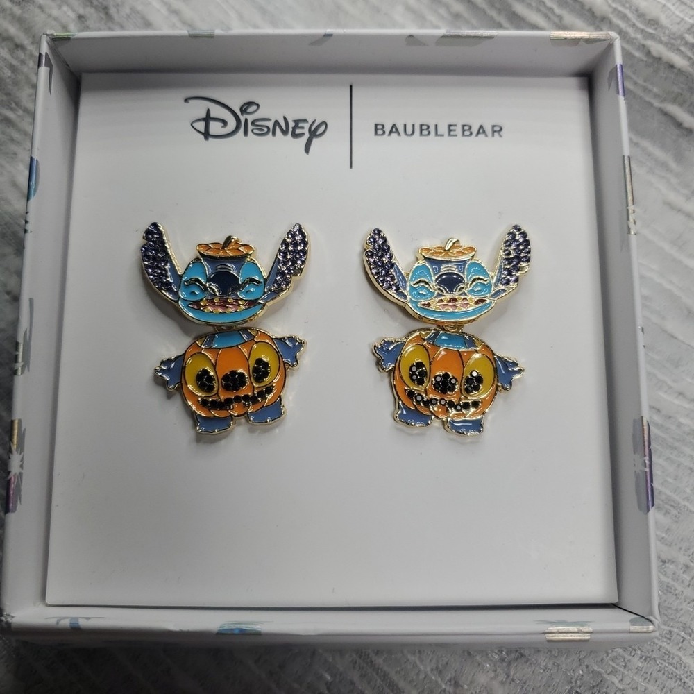 Disney Baublebar Stitch Pumpkin Earrings Rhinestone Halloween NIB Cute